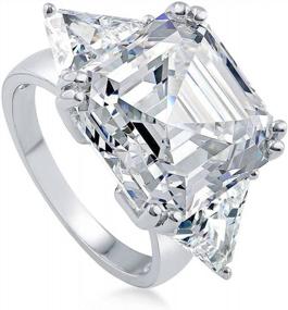img 4 attached to Sterling Silver Asscher Cut Cubic Zirconia 3-Stone Wedding Engagement Ring - Statement Anniversary Ring For Women, Rhodium Plated (Size 4-10) By BERRICLE