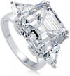 sterling silver asscher cut cubic zirconia 3-stone wedding engagement ring - statement anniversary ring for women, rhodium plated (size 4-10) by berricle logo