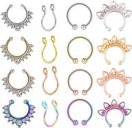 👃 set of 16 non-pierced clip-on nose hoop rings - faux stainless steel nose rings hoop for lip, ear, and septum logo