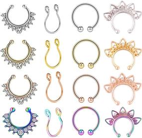 img 4 attached to 👃 Set of 16 Non-Pierced Clip-On Nose Hoop Rings - Faux Stainless Steel Nose Rings Hoop for Lip, Ear, and Septum