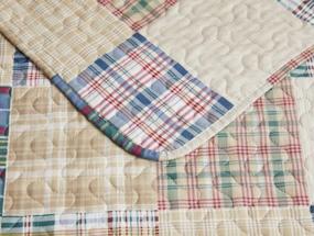 img 1 attached to Beige Plaid Quilt Set King Size Country Patchwork Bedding Quilt Lightweight Reversible Bedspread Coverlet With Sham Soft All Season Bed Coverlet Set, 1 Quilt 2 Pillow Shams (Beige, King)