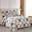 beige plaid quilt set king size country patchwork bedding quilt lightweight reversible bedspread coverlet with sham soft all season bed coverlet set, 1 quilt 2 pillow shams (beige, king) logo
