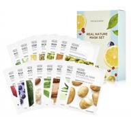 the face shop real nature facial sheet mask 15-piece variety bundle - naturally derived, mild formula without additives & high adhesiveness k beauty - blueberry, green tea, rice, cucumber etc. logo