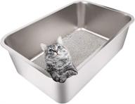 🐰 large stainless steel cat and rabbit litter box - 8in high sides, non slip rubber feet, odor control, easy to clean, non stick surface - never bend - 24 inches by 16 inches by 8 inches logo