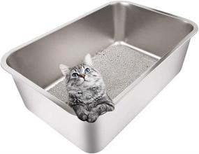 img 4 attached to 🐰 Large Stainless Steel Cat and Rabbit Litter Box - 8in High Sides, Non Slip Rubber Feet, Odor Control, Easy to Clean, Non Stick Surface - Never Bend - 24 inches by 16 inches by 8 inches