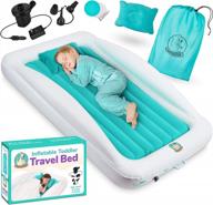 extra safe toddler air mattress with sides, air pump, pillow, travel bag and repair kit - portable kids' travel bed with tall safety bumpers logo