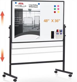 img 4 attached to Large Rolling Whiteboard On Wheels: 48X36 Inches, Double-Sided Magnetic Dry Erase Board With Height Adjustable Stand For Home & Office Use