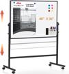 large rolling whiteboard on wheels: 48x36 inches, double-sided magnetic dry erase board with height adjustable stand for home & office use logo