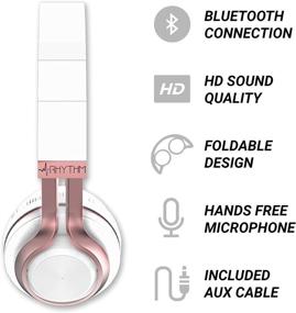 img 2 attached to 🎧 Aduro Resonance Bluetooth Wireless Headphones with Microphone - Foldable Over The Ear Headphones with Mic - Rechargeable Wireless Headset - White and Rose Gold