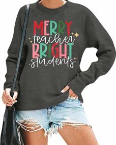 img 4 attached to Women'S Christmas Teacher Graphic Print Crewneck Sweatshirt Long Sleeve Holiday Shirt Tops