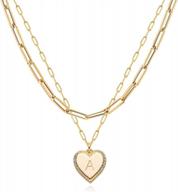 14k gold plated personalized heart necklace with layered initial pendant & paperclip chain - aesthetic jewelry for women logo