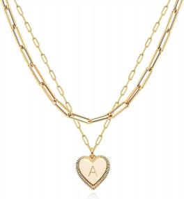 img 4 attached to 14K Gold Plated Personalized Heart Necklace With Layered Initial Pendant & Paperclip Chain - Aesthetic Jewelry For Women