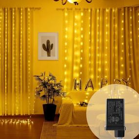 img 2 attached to KINGTOP Curtain Fairy String Lights Plug In Twinkle 600 LED Открытый водонепроницаемый подвесной фон для окна для патио Свадьба Спальня Вечеринка Задний двор Садовые украшения, теплый белый (19.68X9.8Ft)