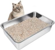 🐱 large stainless steel cat litter box for cats and rabbits - odor-free, stain-free, rustproof, non-stick surface, anti-slip rubber bottom logo