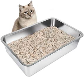 img 4 attached to 🐱 Large Stainless Steel Cat Litter Box for Cats and Rabbits - Odor-Free, Stain-Free, Rustproof, Non-Stick Surface, Anti-Slip Rubber Bottom