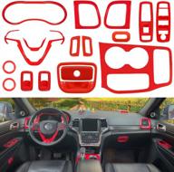 sunluway 17 pcs interior decoration trim kit fits for jeep grand cherokee 2016-2021 - steering wheel cover, dashboard decoration, gear shift panel and a-pillar air outlet vent decoration cover (red) logo