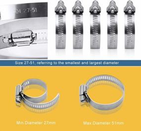 img 3 attached to InduSKY Adjustable 304 Stainless Steel Worm Gear Hose Clamps - 10 Pack, 27-51Mm Range - Perfect For Plumbing, Automotive, And Mechanical Applications - Fuel Line Clamps And Assortment Kit