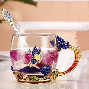 img 4 attached to Handmade Blue Rose Butterfly Tea Cup - Perfect Gift For Friends, Weddings, And Birthdays - 12 Oz Capacity