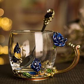 img 1 attached to Handmade Blue Rose Butterfly Tea Cup - Perfect Gift For Friends, Weddings, And Birthdays - 12 Oz Capacity