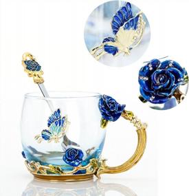 img 2 attached to Handmade Blue Rose Butterfly Tea Cup - Perfect Gift For Friends, Weddings, And Birthdays - 12 Oz Capacity