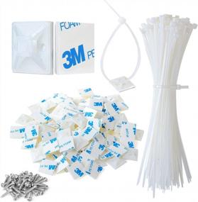 img 4 attached to 3M Self Adhesive White Cable Zip Tie Mounts 100Pcs W/ 8" Ties, Screws & Outdoor Sticky Wire Fasteners