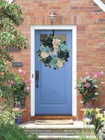 img 2 attached to QUNWREATH Spring and Summer Handmade White Blue Hydrangea Wreath - 18 Inches for Front Door, Hello, Farmhouse and Grapevine Decor