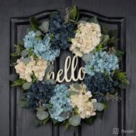 qunwreath spring and summer handmade white blue hydrangea wreath - 18 inches for front door, hello, farmhouse and grapevine decor логотип