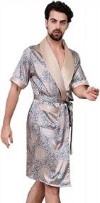img 4 attached to GERINLY Men'S Silk Satin Bathrobe Short Sleeve Robe Luxury Kimono Nightgown Pajamas Loungwear Summer Spa