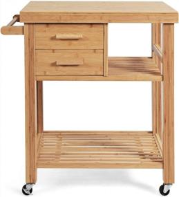 img 3 attached to Bamboo Kitchen Island Cart With Butcher Block Table, Wheels, Drawers, Shelves & Towel Rack