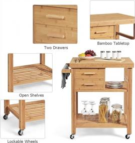 img 2 attached to Bamboo Kitchen Island Cart With Butcher Block Table, Wheels, Drawers, Shelves & Towel Rack