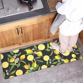 img 3 attached to 2-Piece SHACOS Lemon Kitchen Rugs Mats Set: Anti Fatigue, Non Slip, Waterproof Standing Mat For Kitchen Office Laundry Room - 17"X27.5",17"X47",Black