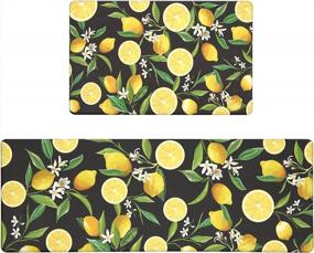 img 4 attached to 2-Piece SHACOS Lemon Kitchen Rugs Mats Set: Anti Fatigue, Non Slip, Waterproof Standing Mat For Kitchen Office Laundry Room - 17"X27.5",17"X47",Black