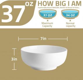 img 2 attached to 37Oz Serving Bowls For Family Daily Use - 2Pc Set Of 7In Ceramic Stackable White Bowls For Salad, Pasta & Soup