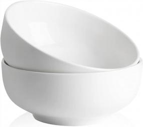 img 4 attached to 37Oz Serving Bowls For Family Daily Use - 2Pc Set Of 7In Ceramic Stackable White Bowls For Salad, Pasta & Soup