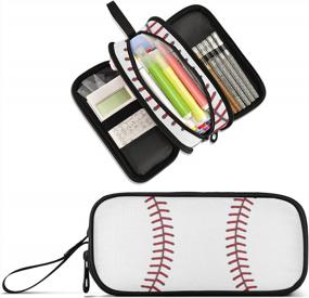 img 4 attached to Организуйте как профессионал с бейсбольным пеналом XUWU Ball Lace - большая многоцелевая сумка для канцелярских принадлежностей с 3 отделениями для студентов и профессионалов