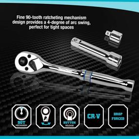 img 2 attached to DURATECH 149-Piece Mechanics Tool Set: SAE/Metric Sockets, 90-Tooth Ratchet & Wrench Set For Auto Repair