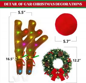 img 2 attached to Набор рождественских украшений для автомобилей с рогами северного оленя, светящимся венком, колокольчиком и носом для оконной решетки - внешние рождественские украшения для автомобилей на батарейках
