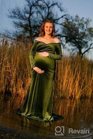 img 5 attached to Maternity Off Shoulder Long Sleeve Fitted Gown For Photo Props - OQC Velvet Half Circle Maxi Photography Dress