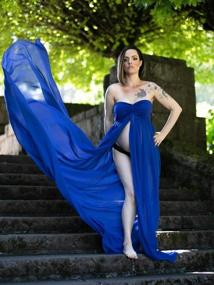 img 1 attached to Women'S Off Shoulder Strapless Maternity Dress For Photography - Chiffon Gown Split Front Photoshoot