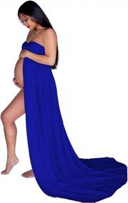 img 4 attached to Women'S Off Shoulder Strapless Maternity Dress For Photography - Chiffon Gown Split Front Photoshoot