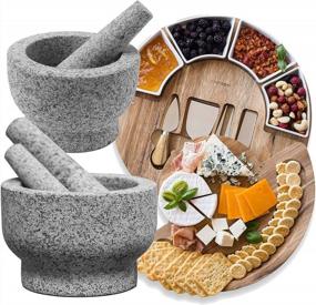 img 4 attached to ChefSofi Extra Large Mortar And Pestle Set With 5 Cup Capacity And 6 Inch Standard Set, Paired With Original Cheese Board For Ultimate Serving Experience