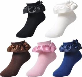 img 4 attached to Cute And Stylish: Epeius Girls Bowknot & Satin Frilly Lace Socks - Up To 5 Pairs Per Pack!