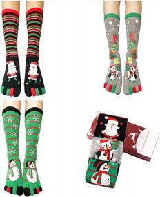img 4 attached to Праздничные носки с пятью пальцами для женщин: согревайтесь и чувствуйте себя комфортно в это Рождество с зимними носками Ayliss Crew Socks