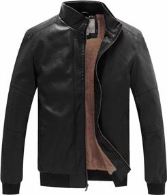 img 4 attached to WenVen Men'S Stand Collar Fleece Lined Bomber Faux Leather Jacket