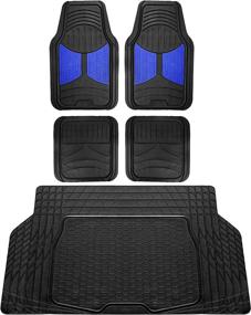 img 4 attached to 🚗 FH Group Monster Eye Full Set Rubber Floor Mats: Trimmable Vinyl Trunk Liner Included, Blue/Black - Fit Most Car, Truck, SUV, or Van F11313- F16403