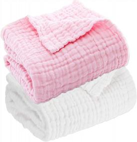 img 4 attached to Set Of 2 Aablexema 6-Layer Muslin Baby Blankets, 43 X 43 Inches, Perfect For Newborn Girls' Bath Time, Swaddling, And Wrapping (White & Pink)