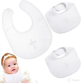 img 4 attached to Adorable 3 Piece White Bibs Set for Baby Christening Baptism Outfits - Perfect Infant Blessings & Cross Embroidered Bibs for Baby Girls & Boys