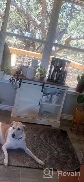 img 1 attached to Farmhouse Sliding Barn Door Coffee Bar Cabinet - Kitchen Sideboard Buffet With Ample Storage Space By PHI VILLA review by Jasmine Smith