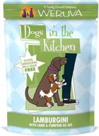 12-pack weruva dogs in the kitchen lamburgini dog food pouches with lamb and pumpkin au jus, 2.8 oz each, green logo