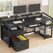black home office desk with lockable legal/letter/a4 file drawers, keyboard tray, monitor shelf, and printer space - "sedeta 63 logo